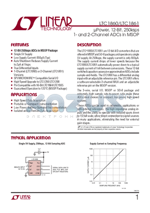 LTC1861HMS datasheet - lPower, 12-Bit, 250ksps 1- and 2-Channel ADCs in MSOP