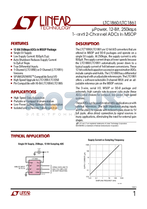 LTC1861 datasheet - mPower, 12-Bit, 250ksps 1- and 2-Channel ADCs in MSOP