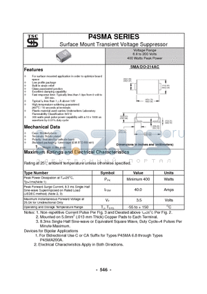 P4SMA6.8A datasheet - Surface Mount Transient Voltage Suppressor