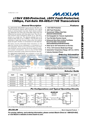 MAX3444E datasheet - a15kV ESD-Protected, a60V Fault-Protected,