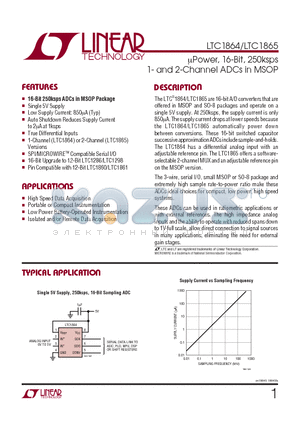 LTC1864ACMS8 datasheet - lPower, 16-Bit, 250ksps 1- and 2-Channel ADCs in MSOP