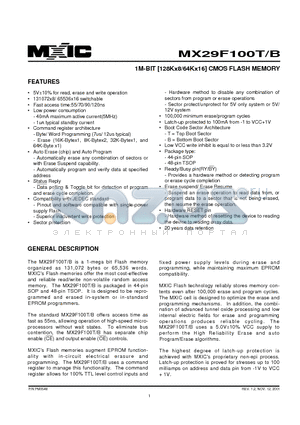 MX29F100TMC-70 datasheet - 1M-BIT [128Kx8/64Kx16] CMOS FLASH MEMORY