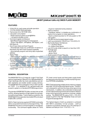 MX29F200BTI-70 datasheet - 2M-BIT [256Kx8/128Kx16] CMOS FLASH MEMORY