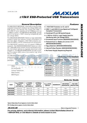 MAX3453EEUD datasheet - a15kV ESD-Protected USB Transceivers