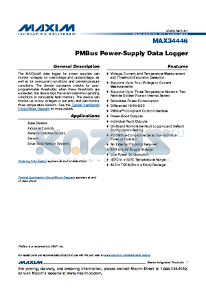 MAX34446 datasheet - PMBus Power-Supply Data Logger Calculates Power Consumption