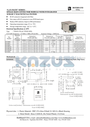 LF1S022 datasheet - SINGLE RJ45 CONNECTOR MODULE WITH INTEGRATED 10 BASE T MAGNETICS & FILTERS