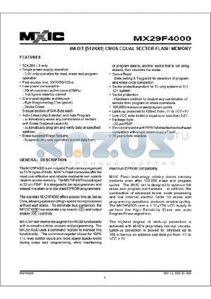 MX29F4000PC-90 datasheet - 4M-BIT [512KX8] CMOS EQUAL SECTOR FLASH MEMORY