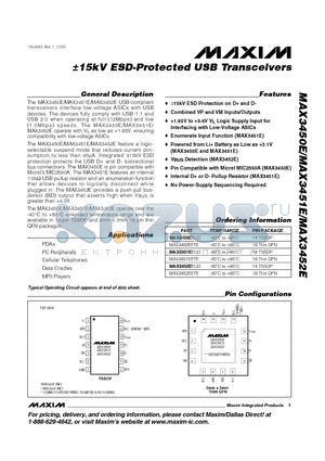 MAX3450EEUD datasheet - a15kV ESD-Protected USB Transceivers