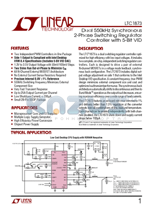 LTC1873 datasheet - Dual 550kHz Synchronous 2-Phase Switching Regulator Controller with 5-Bit VID