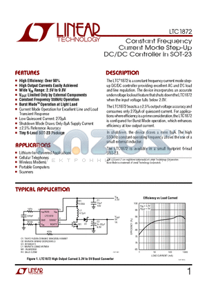 LTC1872 datasheet - Constant Frequency Current Mode Step-Up DC/DC Controller in SOT-23