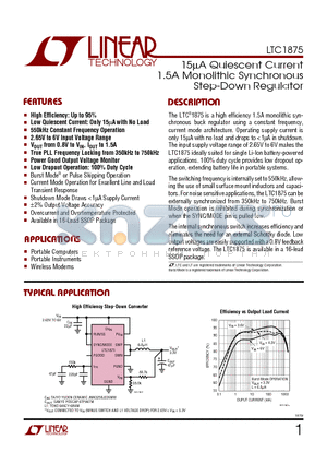 LTC1875 datasheet - 15mA Quiescent Current 1.5A Monolithic Synchronous Step-Down Regulator