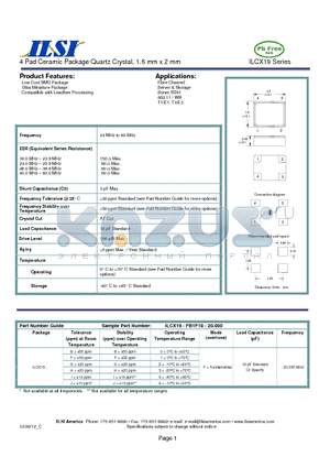 ILCX19-BB3F18-20.000 datasheet - 4 Pad Ceramic Package Quartz Crystal, 1.6 mm x 2 mm