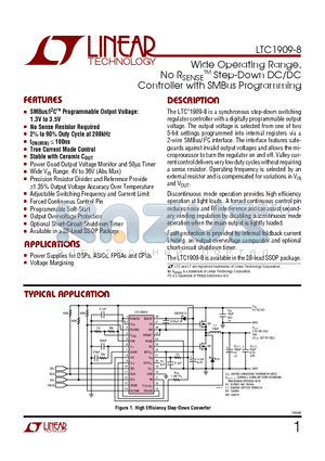 LTC1909-8 datasheet - Wide Operating Range,No RSENSE TM Step-Down DC/DC Controller with SMBus Programming