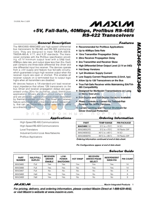 MAX3467ESA datasheet - 5V, Fail-Safe, 40Mbps, Profibus RS-485/RS-422 Transceivers