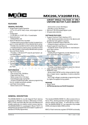 MX29GL033MBMI-90G datasheet - 32M-BIT SINGLE VOLTAGE 3V ONLY UNIFORM SECTOR FLASH MEMORY