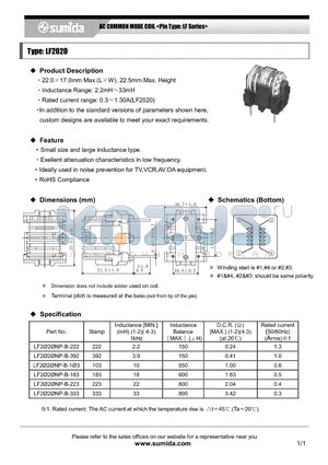 LF2020NP-B-183 datasheet - AC COMMON MODE COIL <Pin Type: LF Series>
