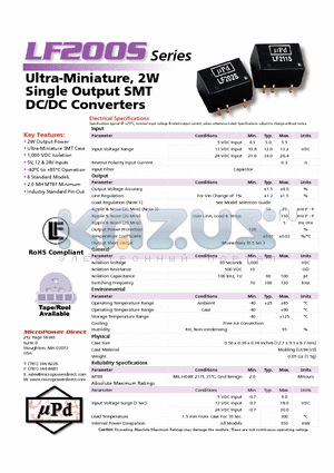 LF202S datasheet - Ultra-Miniature, 2W Single Output SMT DC/DC Converters