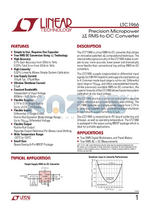 LTC1968 datasheet - Precision Micropower RMS-to-DC Converter