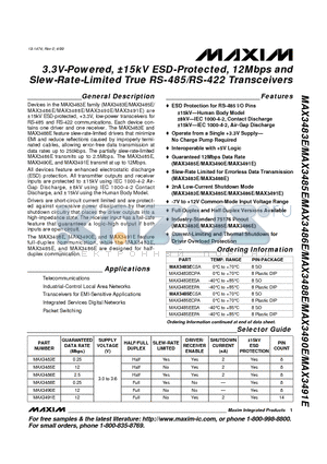 MAX3483EESA datasheet - 3.3V-Powered, a15kV ESD-Protected, 12Mbps and Slew-Rate-Limited True RS-485/RS-422 Transceivers