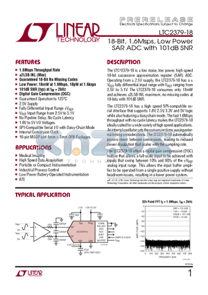 LTC1992 datasheet - 18-Bit, 1.6Msps, Low Power SAR ADC with 101dB SNR