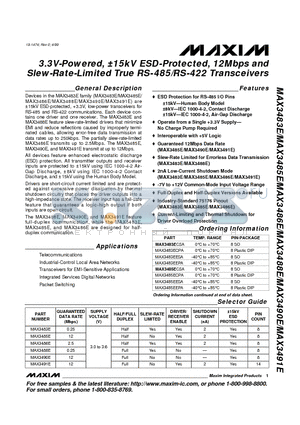 MAX3485EESA datasheet - 3.3V-Powered, a15kV ESD-Protected, 12Mbps and Slew-Rate-Limited True RS-485/RS-422 Transceivers