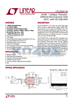 LTC1992 datasheet - 18-Bit, 1.6Msps, Pseudo-Differential Unipolar SAR