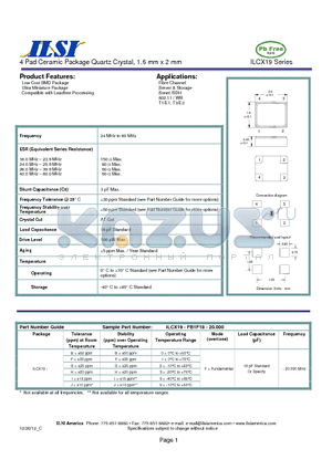 ILCX19-GH9F18-20.000 datasheet - 4 Pad Ceramic Package Quartz Crystal, 1.6 mm x 2 mm