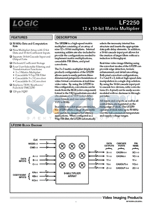 LF2250QC20 datasheet - 12 x 10-bit Matrix Multiplier