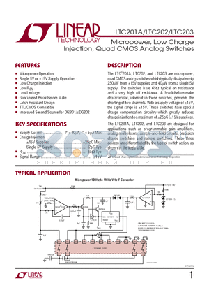 LTC202CN datasheet - Micropower, Low Charge Injection, Quad CMOS Analog Switches