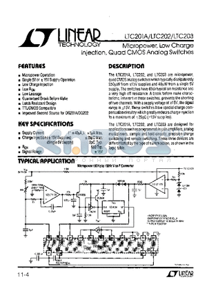 LTC201ACS datasheet - Micropower, Low Charge Injection,Quad CMOS Analog Switches