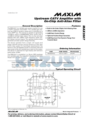 MAX3507EGI datasheet - Upstream CATV Amplifier with On-Chip Anti-Alias Filter