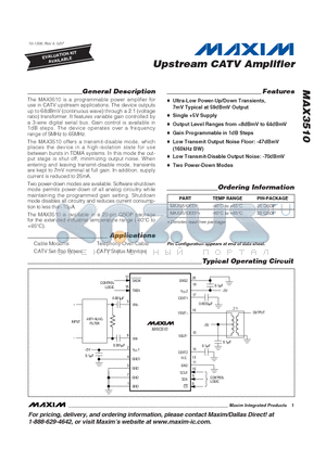 MAX3510EEP datasheet - Upstream CATV Amplifier