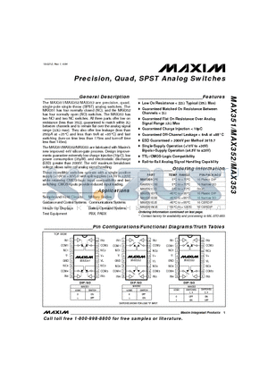 MAX352 datasheet - Precision, Quad, SPST Analog Switches