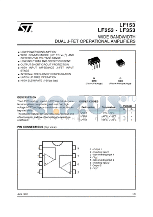 LF253 datasheet - WIDE BANDWIDTH DUAL J-FET OPERATIONAL AMPLIFIERS