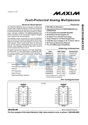 MAX354 datasheet - Fault-Protected Analog Multiplexers