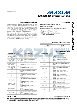 MAX3540 datasheet - MAX3540 Evaluation Kit