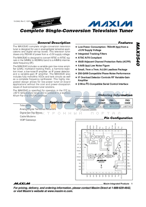 MAX3540ULM datasheet - Complete Single-Conversion Television Tuner