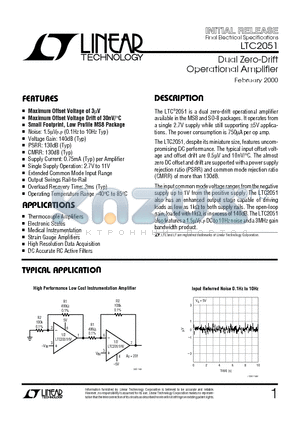 LTC2051 datasheet - Dual Zero-Drift Operational Amplifier