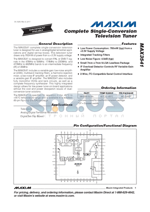 MAX3541ELM+ datasheet - Complete Single-Conversion Television Tuner