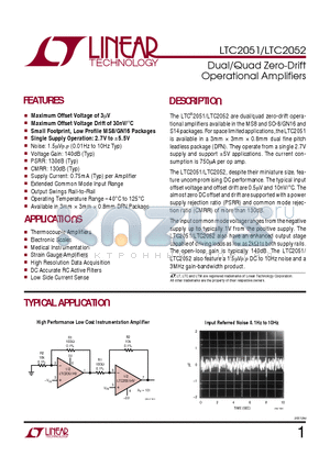 LTC2051HVHMS8 datasheet - Dual/Quad Zero-Drift Operational Amplifiers