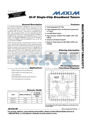 MAX3570 datasheet - HI-IF Single-Chip Broadband Tuners