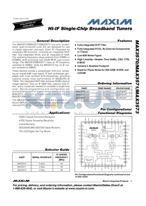 MAX3571 datasheet - HI-IF Single-Chip Broadband Tuners