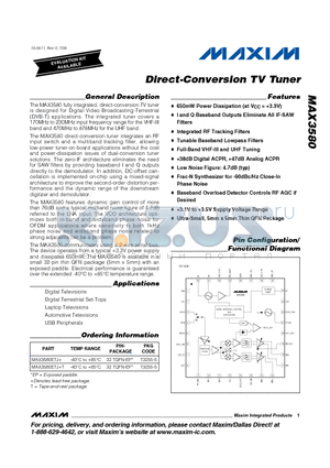 MAX3580ETJ+ datasheet - Direct-Conversion TV Tuner