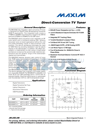 MAX3580 datasheet - Direct-Conversion TV Tuner