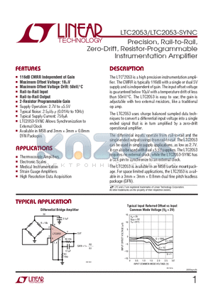 LTC2053 datasheet - Precision, Rail-to-Rail,Zero-Drift, Resistor-Programmable Instrumentation Amplifier