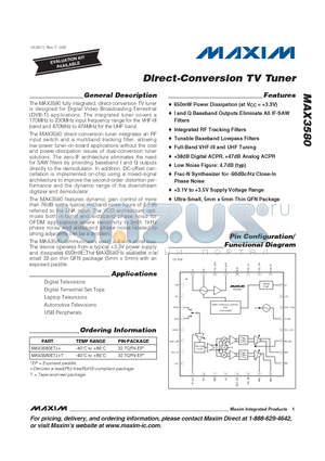 MAX3580ETJ+ datasheet - Direct-Conversion TV Tuner
