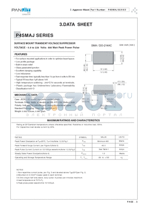 P4SMAJ datasheet - SURFACE MOUNT TRANSIENT VOLTAGE SUPPRESSOR(VOLTAGE - 5.0 to 220 Volts 400 Watt Peak Power Pulse)