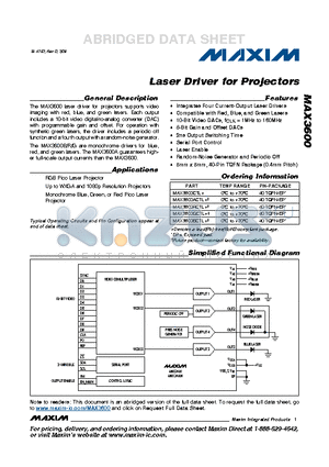 MAX3600CTL+ datasheet - Laser Driver for Projectors