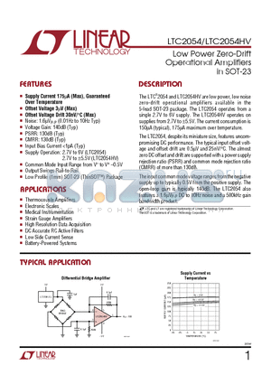LTC2054HVIS5 datasheet - Low Power Zero-Drift Operational Amplifiers