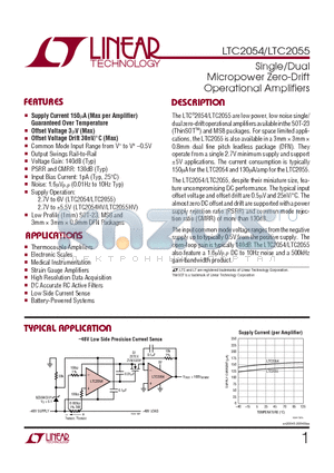 LTC2055HMS8 datasheet - Single/Dual Micropower Zero-Drift Operational Amplifiers